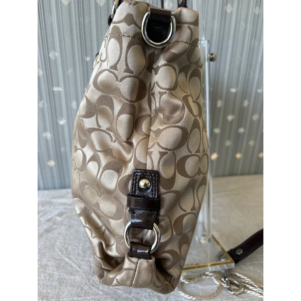 Coach Ashley Signature Satchel Khaki Mahogany Leather Shoulder Bag 14305